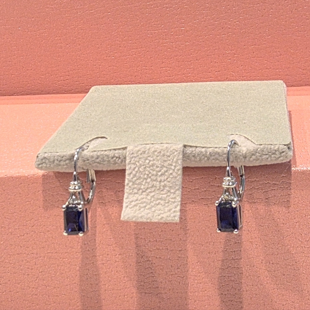 14K White Gold Blue Drop Earrings - Picture 4 of 5
